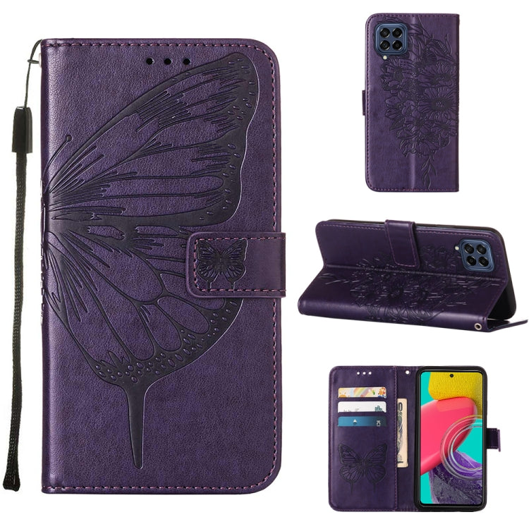 Custodia per telefono in pelle con farfalla goffrata, For Samsung Galaxy M53 5G