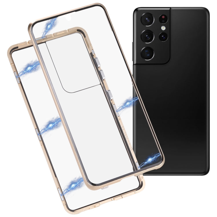 Custodia per telefono in vetro temperato in metallo magnetico HD, For Samsung Galaxy S21 Ultra 5G