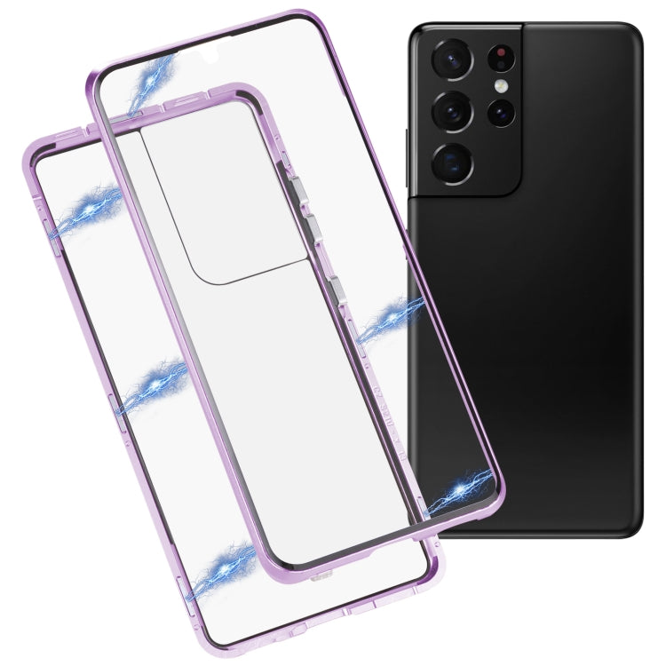 Custodia per telefono in vetro temperato in metallo magnetico HD, For Samsung Galaxy S21 Ultra 5G