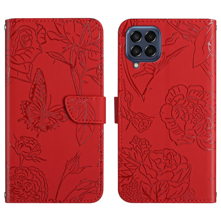 Custodia per cellulare in pelle goffrata con peonia a farfalla, For Samsung Galaxy M53, For Sharp Aquos R7, For Xiaomi Poco F4 GT