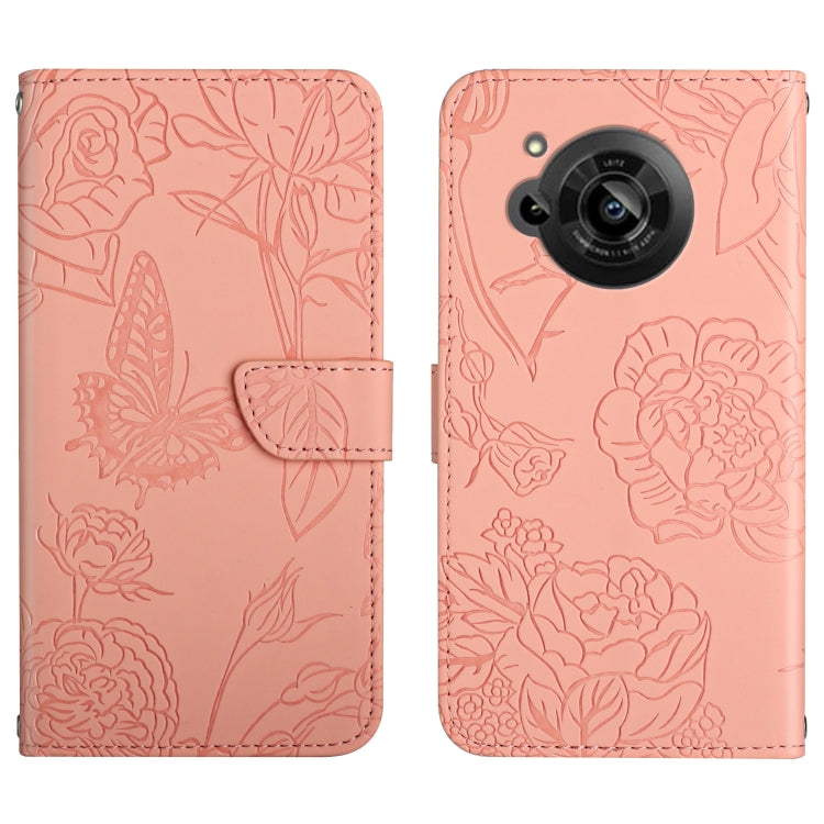 Custodia per cellulare in pelle goffrata con peonia a farfalla, For Samsung Galaxy M53, For Sharp Aquos R7, For Xiaomi Poco F4 GT