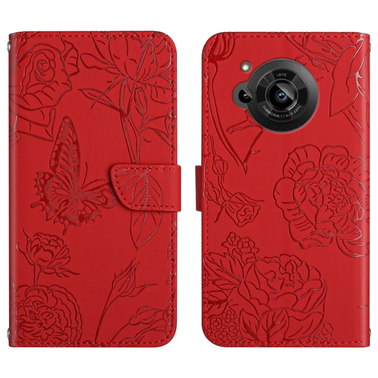 Custodia per cellulare in pelle goffrata con peonia a farfalla, For Samsung Galaxy M53, For Sharp Aquos R7, For Xiaomi Poco F4 GT