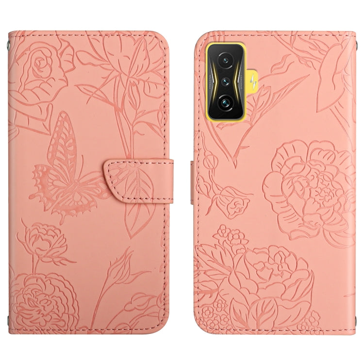 Custodia per cellulare in pelle goffrata con peonia a farfalla, For Samsung Galaxy M53, For Sharp Aquos R7, For Xiaomi Poco F4 GT