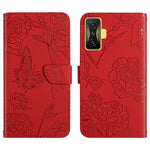 Custodia per cellulare in pelle goffrata con peonia a farfalla, For Samsung Galaxy M53, For Sharp Aquos R7, For Xiaomi Poco F4 GT