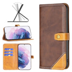 Custodia per telefono in pelle con doppio filo per cucire abbinato, For Samsung Galaxy S21+ 5G, For Samsung Galaxy S21 Ultra 5G, For Samsung Galaxy S21 FE 5G, For Samsung Galaxy S20
