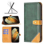 Custodia per telefono in pelle con doppio filo per cucire abbinato, For Samsung Galaxy S21+ 5G, For Samsung Galaxy S21 Ultra 5G, For Samsung Galaxy S21 FE 5G, For Samsung Galaxy S20