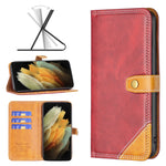 Custodia per telefono in pelle con doppio filo per cucire abbinato, For Samsung Galaxy S21+ 5G, For Samsung Galaxy S21 Ultra 5G, For Samsung Galaxy S21 FE 5G, For Samsung Galaxy S20