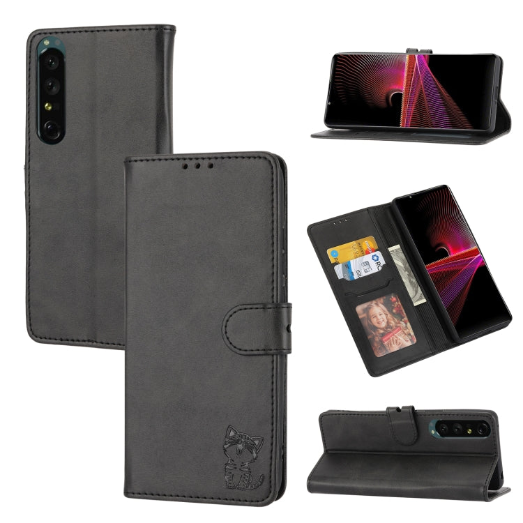 Custodia per telefono in pelle con motivo Happy Cat goffrato, For Sony Xperia 1 IV, For Sony Xperia 10 IV, For Xiaomi Redmi Note 11E