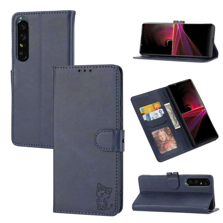 Custodia per telefono in pelle con motivo Happy Cat goffrato, For Sony Xperia 1 IV, For Sony Xperia 10 IV, For Xiaomi Redmi Note 11E