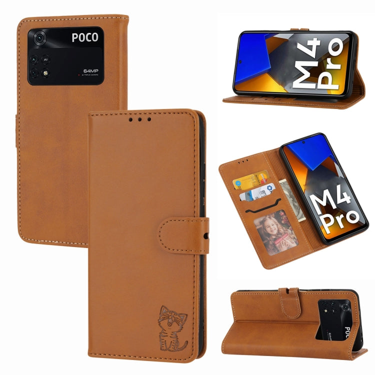 Custodia per telefono in pelle con motivo Happy Cat goffrato, For Xiaomi Redmi Note 11 4G Global/11S, For Xiaomi Redmi Note 11 Pro Global, For Samsung Galaxy A23 4G, For Xiaomi Poco M4 Pro