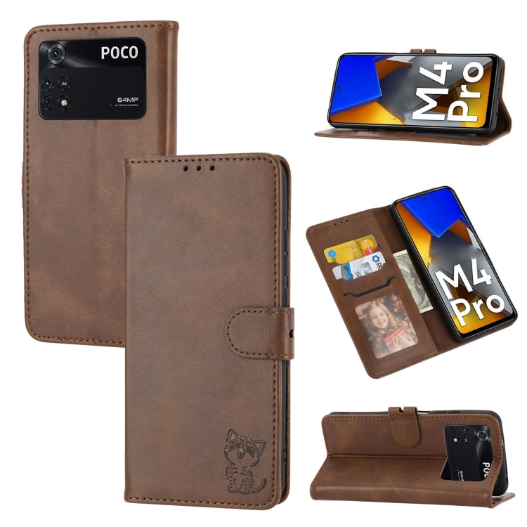 Custodia per telefono in pelle con motivo Happy Cat goffrato, For Xiaomi Redmi Note 11 4G Global/11S, For Xiaomi Redmi Note 11 Pro Global, For Samsung Galaxy A23 4G, For Xiaomi Poco M4 Pro