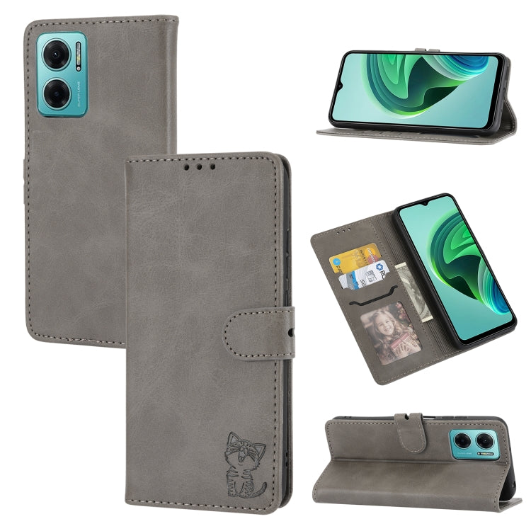 Custodia per telefono in pelle con motivo Happy Cat goffrato, For Sony Xperia 1 IV, For Sony Xperia 10 IV, For Xiaomi Redmi Note 11E