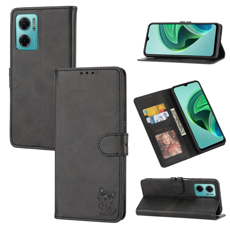 Custodia per telefono in pelle con motivo Happy Cat goffrato, For Sony Xperia 1 IV, For Sony Xperia 10 IV, For Xiaomi Redmi Note 11E