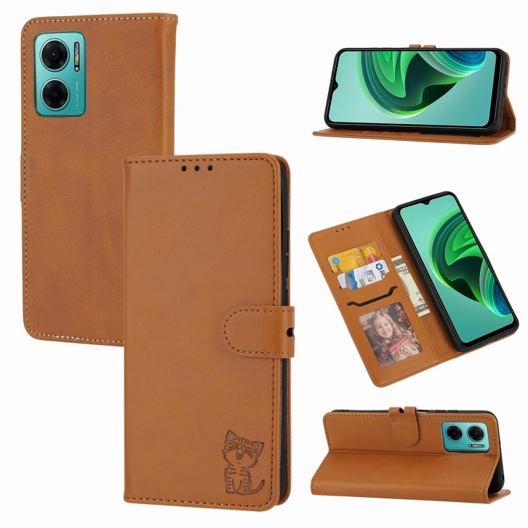 Custodia per telefono in pelle con motivo Happy Cat goffrato, For Sony Xperia 1 IV, For Sony Xperia 10 IV, For Xiaomi Redmi Note 11E