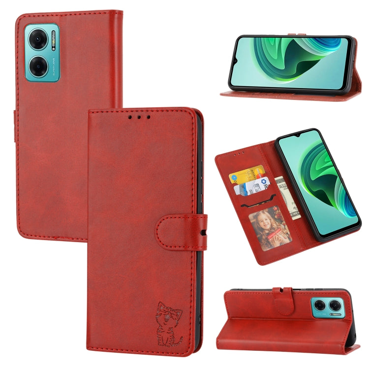 Custodia per telefono in pelle con motivo Happy Cat goffrato, For Sony Xperia 1 IV, For Sony Xperia 10 IV, For Xiaomi Redmi Note 11E