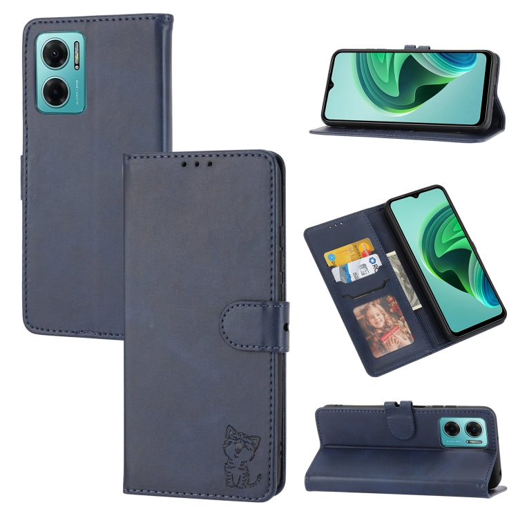 Custodia per telefono in pelle con motivo Happy Cat goffrato, For Sony Xperia 1 IV, For Sony Xperia 10 IV, For Xiaomi Redmi Note 11E