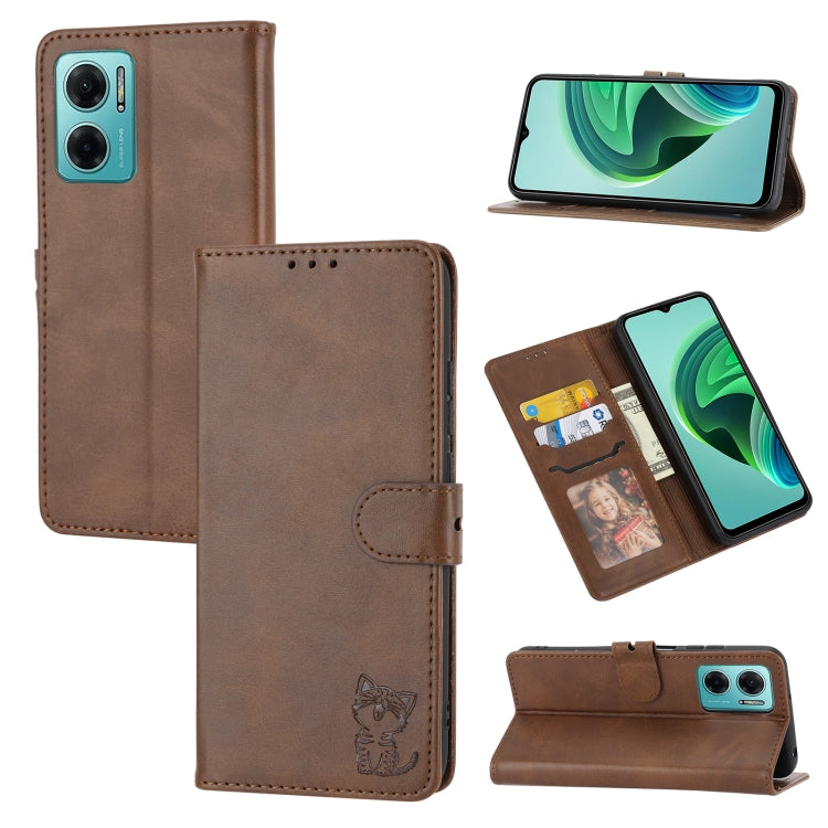 Custodia per telefono in pelle con motivo Happy Cat goffrato, For Sony Xperia 1 IV, For Sony Xperia 10 IV, For Xiaomi Redmi Note 11E