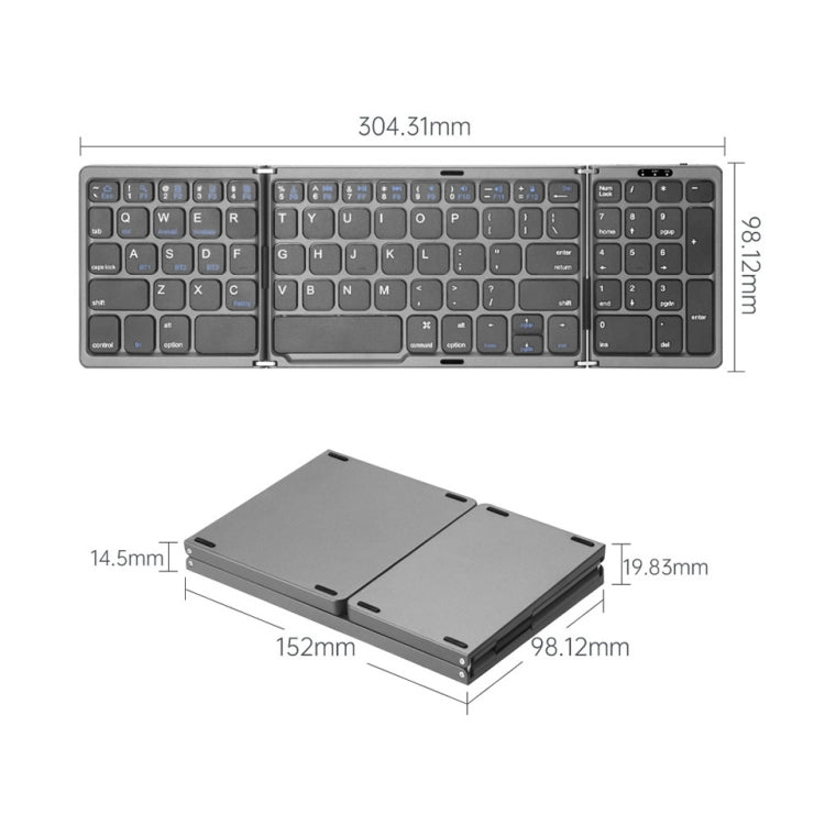 B089T Tastiera pieghevole Bluetooth ricaricabile con touchpad, B089T(Grey), B089T  (Silver), B089T (Black)