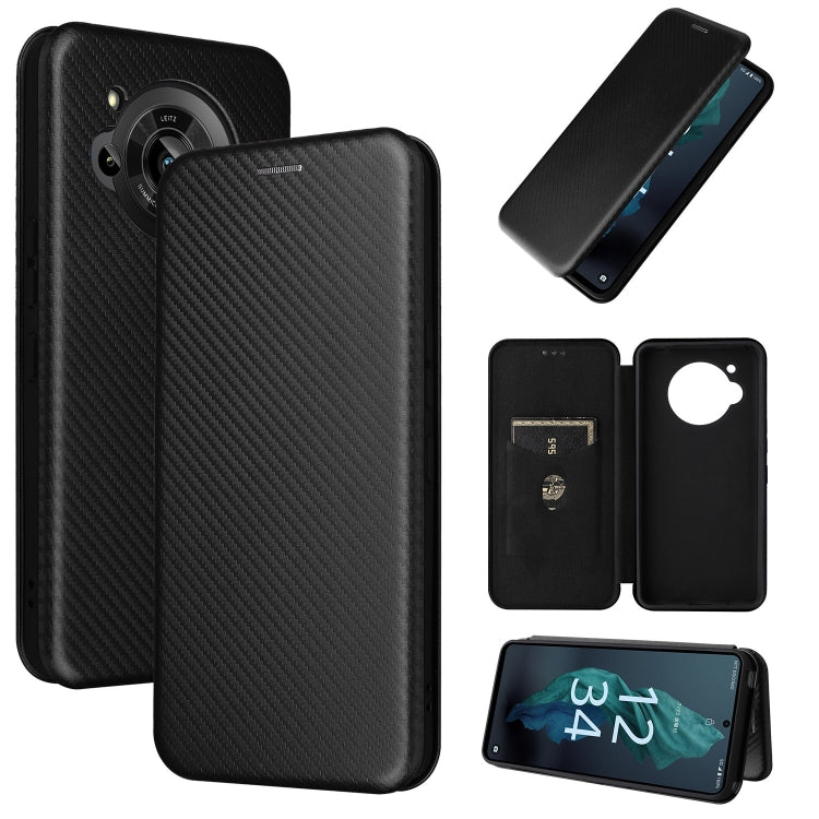 Custodia per telefono in pelle magnetica con trama in fibra di carbonio, For Sharp Aquos R7