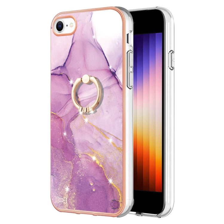 Custodia TPU con motivo marmo e anello per smartphone compatibili