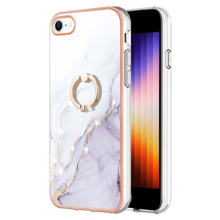 Custodia TPU con motivo marmo e anello per smartphone compatibili