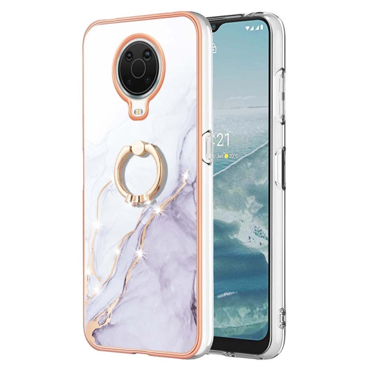 Custodia TPU con motivo marmo e anello per smartphone compatibili