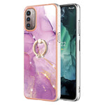Custodia TPU con motivo marmo e anello per smartphone compatibili