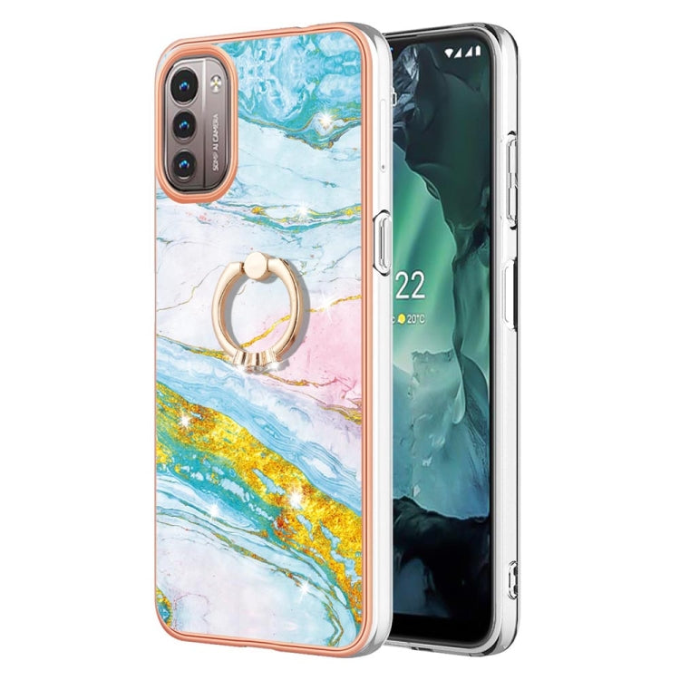 Custodia TPU con motivo marmo e anello per smartphone compatibili