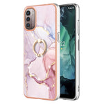 Custodia TPU con motivo marmo e anello per smartphone compatibili