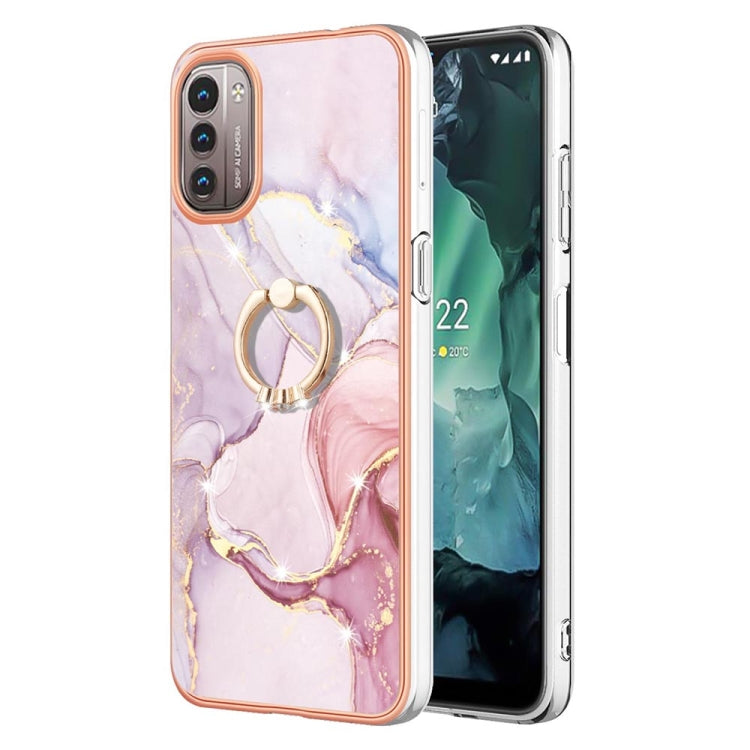 Custodia TPU con motivo marmo e anello per smartphone compatibili