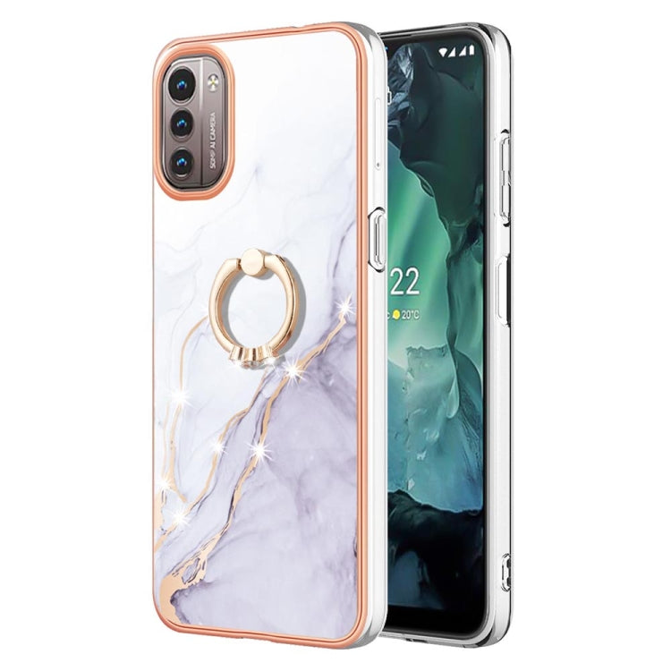 Custodia TPU con motivo marmo e anello per smartphone compatibili