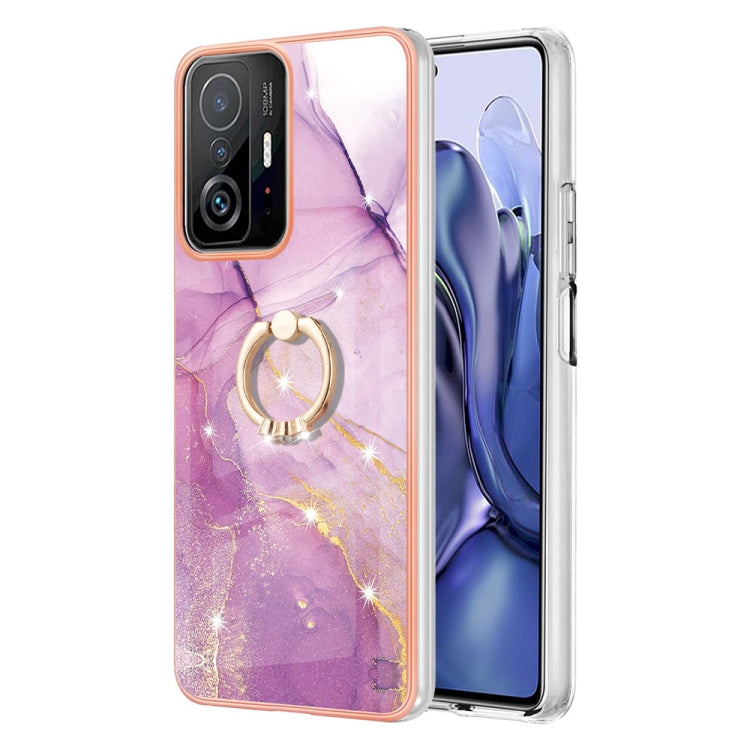Custodia TPU effetto marmo con anello per smartphone