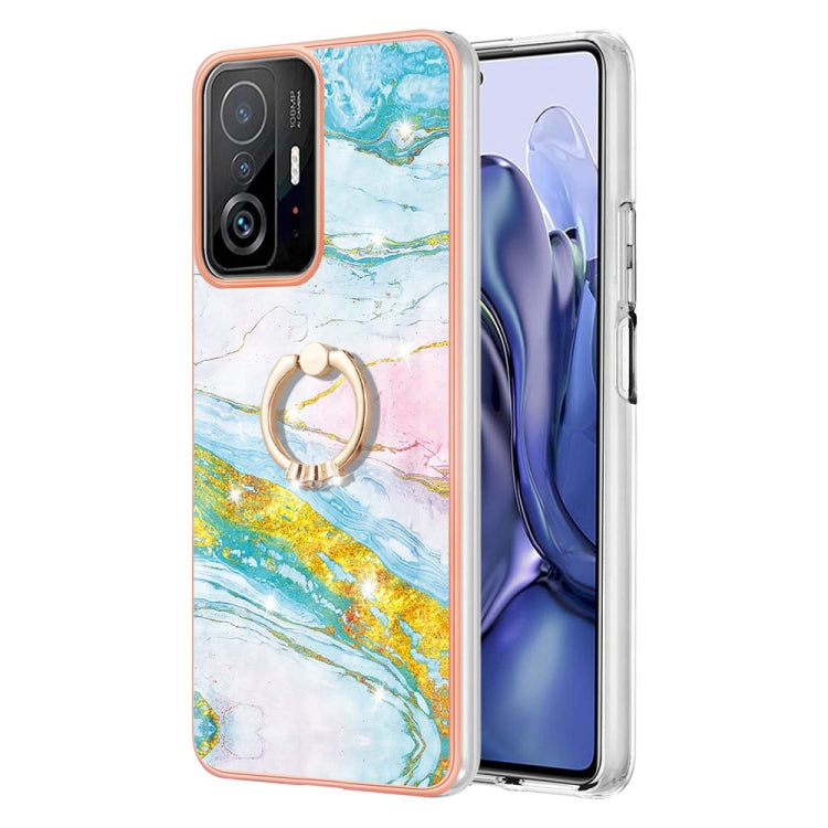 Custodia TPU effetto marmo con anello per smartphone