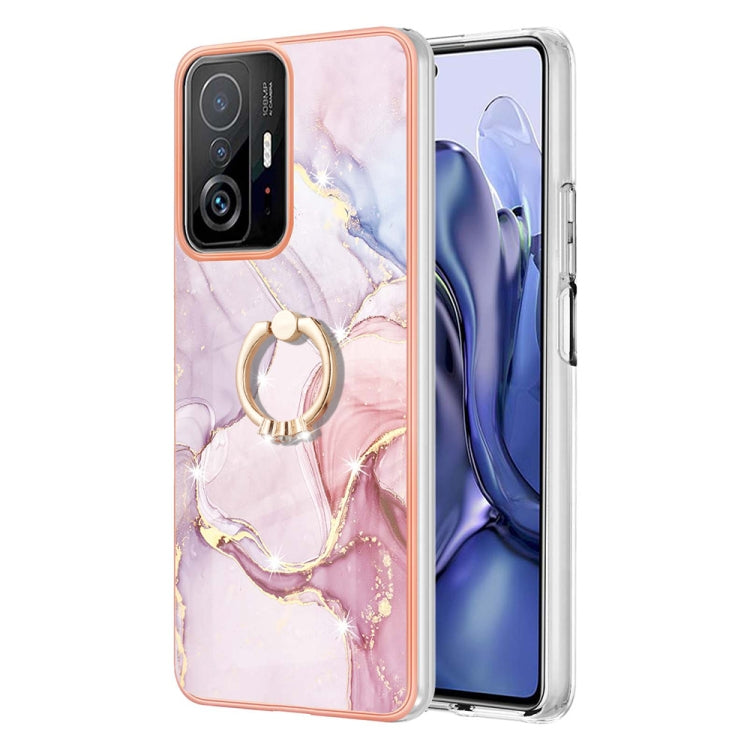 Custodia TPU effetto marmo con anello per smartphone