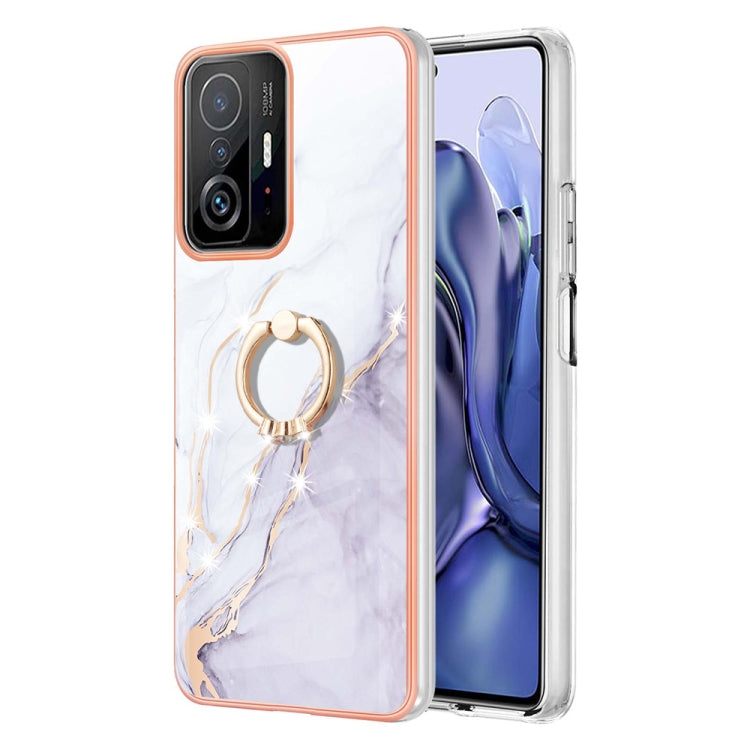 Custodia TPU effetto marmo con anello per smartphone