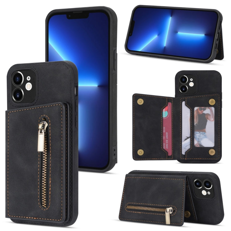 Custodia per telefono con porta carte di credito con cerniera, For iPhone 12, For iPhone 12 Pro Max, For iPhone 11, For iPhone 11 Pro