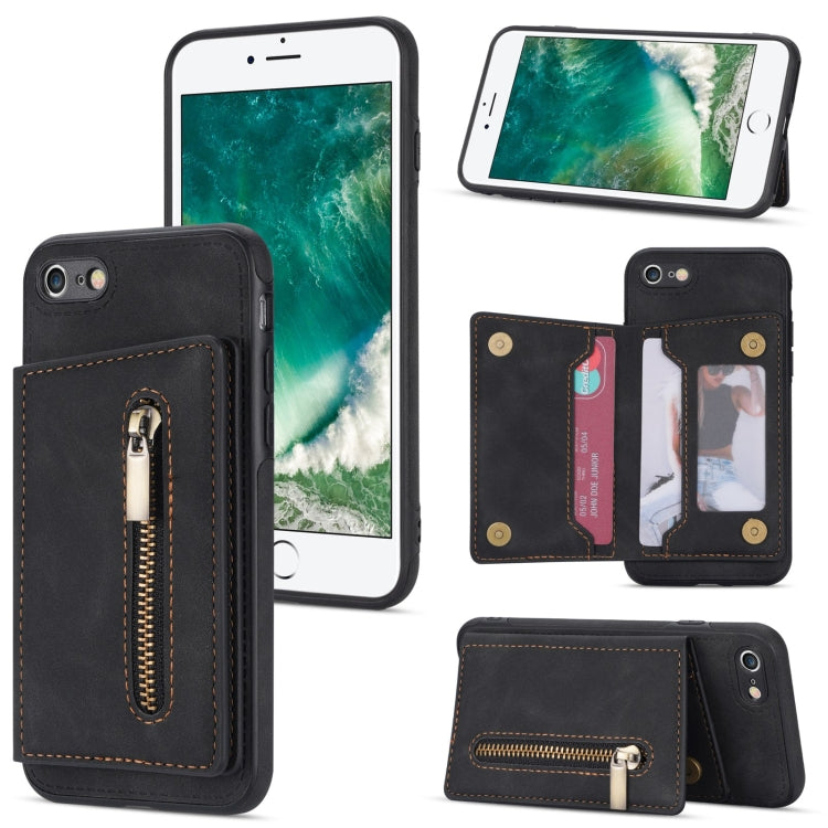 Custodia per telefono con porta carte di credito con cerniera, For iPhone SE 2022 / 2020 / 8 / 7, For iPhone 8 Plus / 7 Plus, For iPhone 12 Pro, For iPhone 12 mini