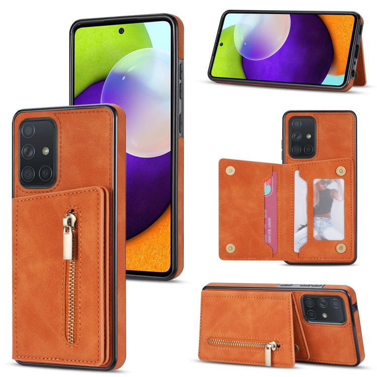 Custodia per telefono con porta carte di credito con cerniera, For Samsung Galaxy A12 5G, For Samsung Galaxy A51 4G, For Samsung Galaxy A71 4G, For Samsung Galaxy A52 / A52s