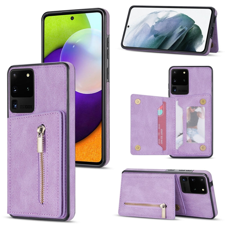 Custodia per telefono con porta carte di credito con cerniera, For Samsung Galaxy S20 FE, For Samsung Galaxy S20 Ultra, For Samsung Galaxy S21 Ultra 5G, For Samsung Galaxy S21+ 5G