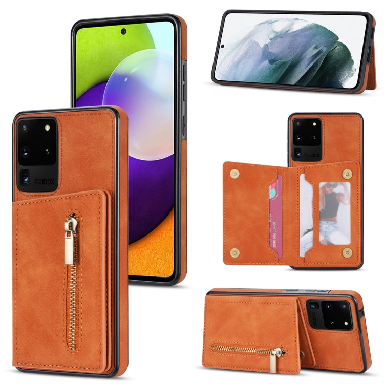 Custodia per telefono con porta carte di credito con cerniera, For Samsung Galaxy S20 FE, For Samsung Galaxy S20 Ultra, For Samsung Galaxy S21 Ultra 5G, For Samsung Galaxy S21+ 5G