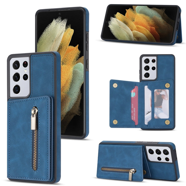 Custodia per telefono con porta carte di credito con cerniera, For Samsung Galaxy S20 FE, For Samsung Galaxy S20 Ultra, For Samsung Galaxy S21 Ultra 5G, For Samsung Galaxy S21+ 5G