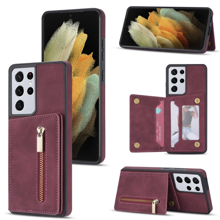 Custodia per telefono con porta carte di credito con cerniera, For Samsung Galaxy S20 FE, For Samsung Galaxy S20 Ultra, For Samsung Galaxy S21 Ultra 5G, For Samsung Galaxy S21+ 5G
