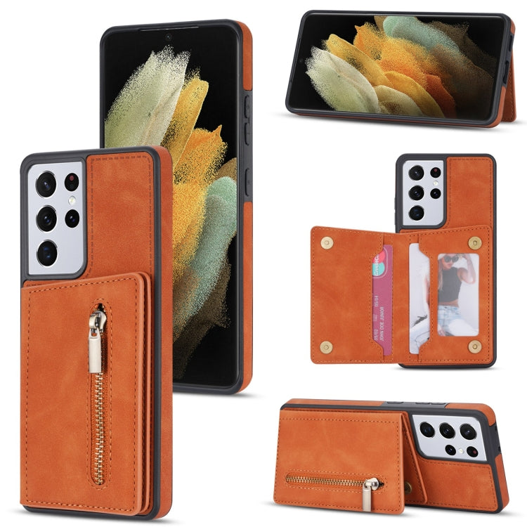 Custodia per telefono con porta carte di credito con cerniera, For Samsung Galaxy S20 FE, For Samsung Galaxy S20 Ultra, For Samsung Galaxy S21 Ultra 5G, For Samsung Galaxy S21+ 5G
