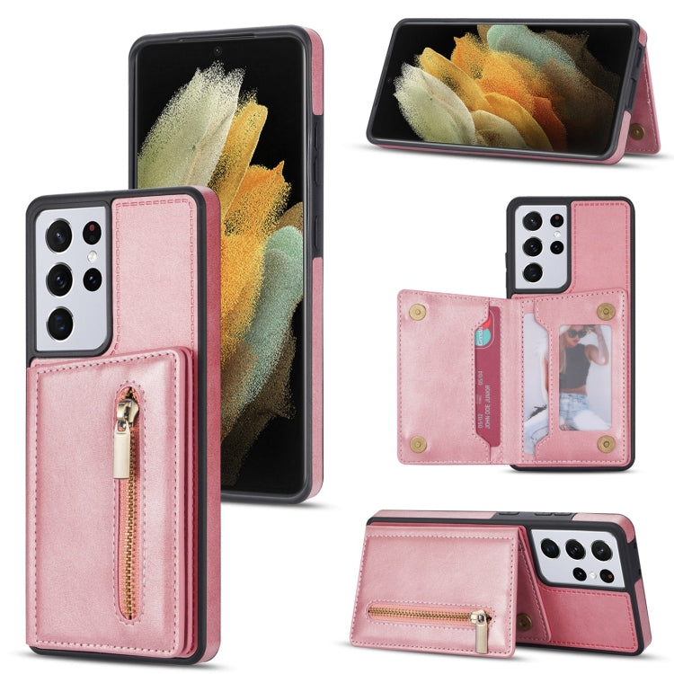 Custodia per telefono con porta carte di credito con cerniera, For Samsung Galaxy S20 FE, For Samsung Galaxy S20 Ultra, For Samsung Galaxy S21 Ultra 5G, For Samsung Galaxy S21+ 5G