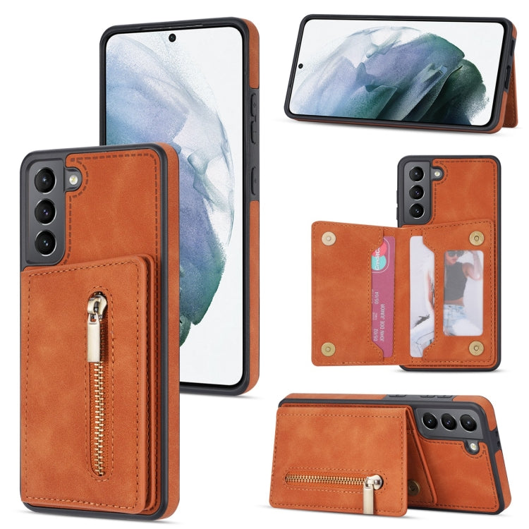 Custodia per telefono con porta carte di credito con cerniera, For Samsung Galaxy S21 5G, For Samsung Galaxy S21 FE 5G, For Samsung Galaxy S22 5G, For Samsung Galaxy S22+ 5G