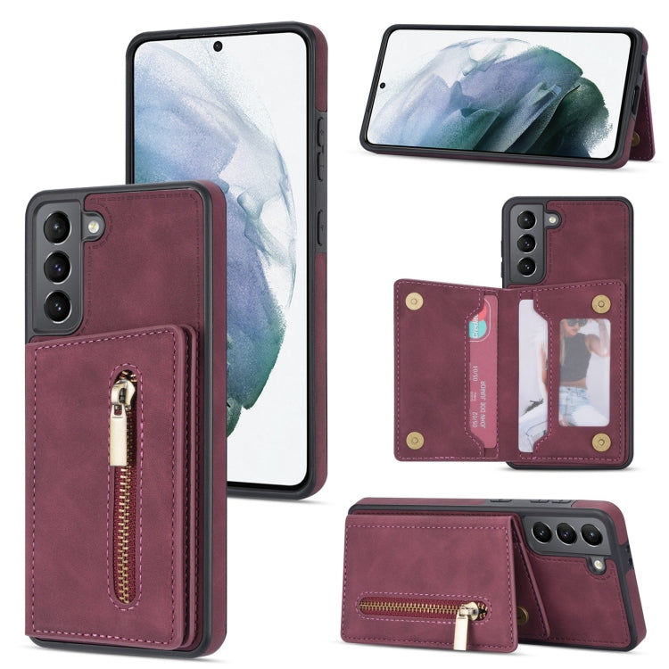 Custodia per telefono con porta carte di credito con cerniera, For Samsung Galaxy S21 5G, For Samsung Galaxy S21 FE 5G, For Samsung Galaxy S22 5G, For Samsung Galaxy S22+ 5G