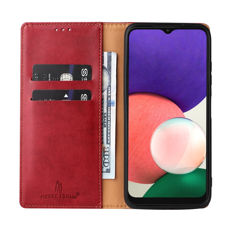 Fierre Shann PU Custodia per telefono in vera pelle con texture in pelle, For Samsung Galaxy A22 5G