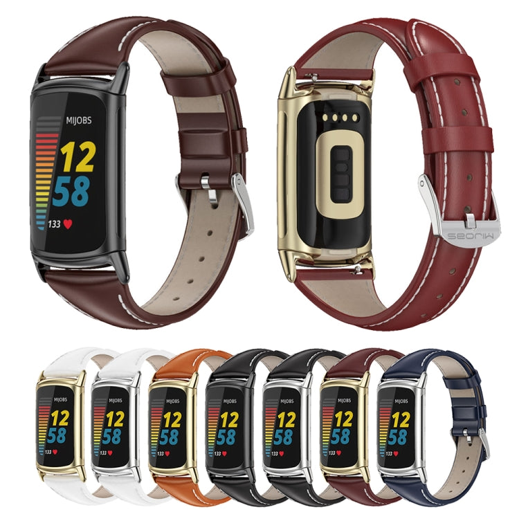 Cinturino per orologio sottile in vera pelle Mijobs, For Fitbit Charge5