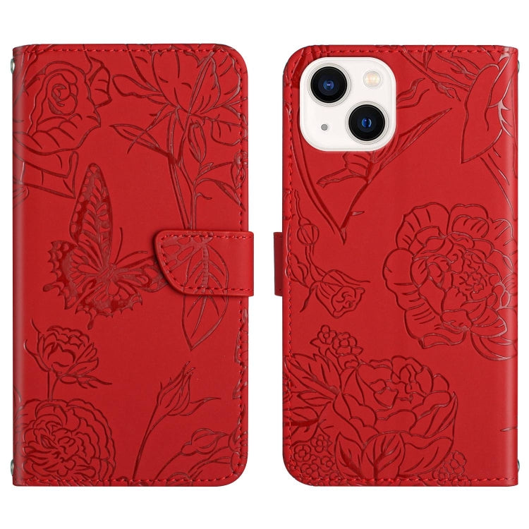 Custodia per cellulare in pelle goffrata con peonia a farfalla, For iPhone 14, For iPhone 14 Plus, For iPhone 14 Pro, For iPhone 14 Pro Max