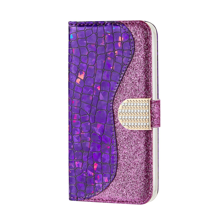 Custodia per telefono in pelle con texture coccodrillo in polvere glitterata laser, For Samsung Galaxy A13 4G, For Xiaomi Redmi 10C
